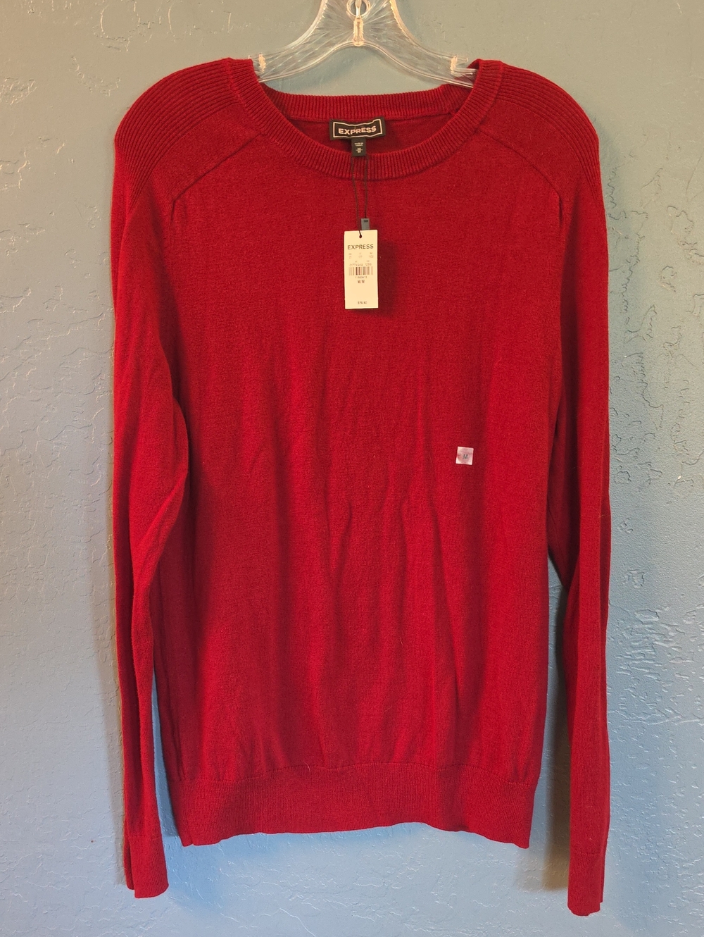 Express Men's Bright Red Crewneck Sweater